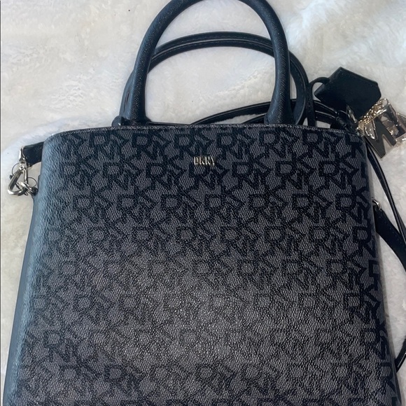 DKNY Black and Silver Satchel with Monogram Pattern - Picture 1 of 5